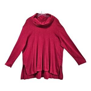 J JILL Plus 2X Tunic Top Red Heathered Cowl Neck Long Sleeve Pima Cotton 50"